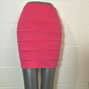 H&M Hot Neon Pink Pleated Tier Mini Bandage Bodycon Skirt
